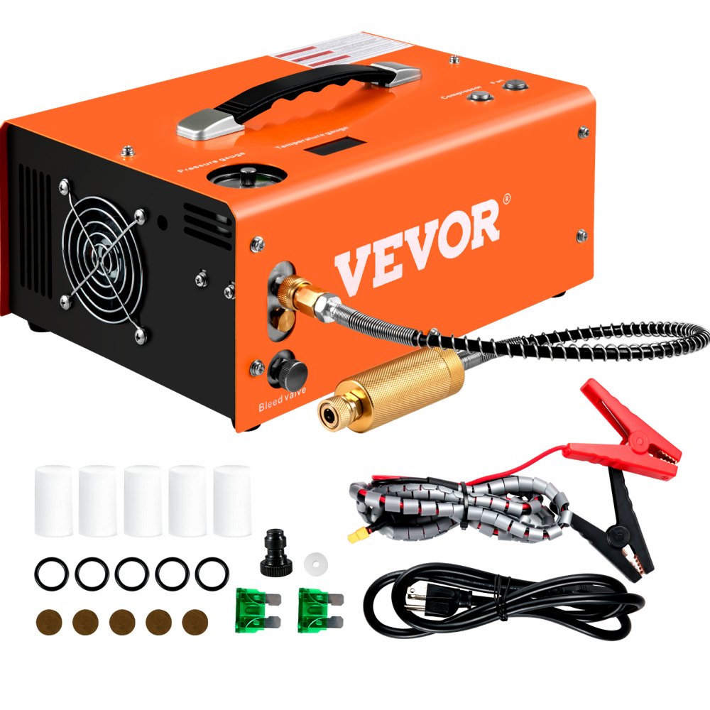 VEVOR PCP Air Compressor, 4000PSI Portable PCP Compressor, 24V DC 110V/220V  AC PCP Airgun Compressor Auto-stop, w/Built-in Adapter, Fan Cooling