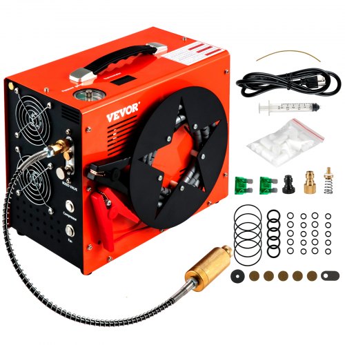 VEVOR PCP Air Compressor, Auto-stop Powered by DC 12V Car or Home AC 110V/220V, 4500Psi/30Mpa/300Bar w/Built-in Water/Oil Adapter & Cooling Fan for Paintball, Scuba, Air Rifle