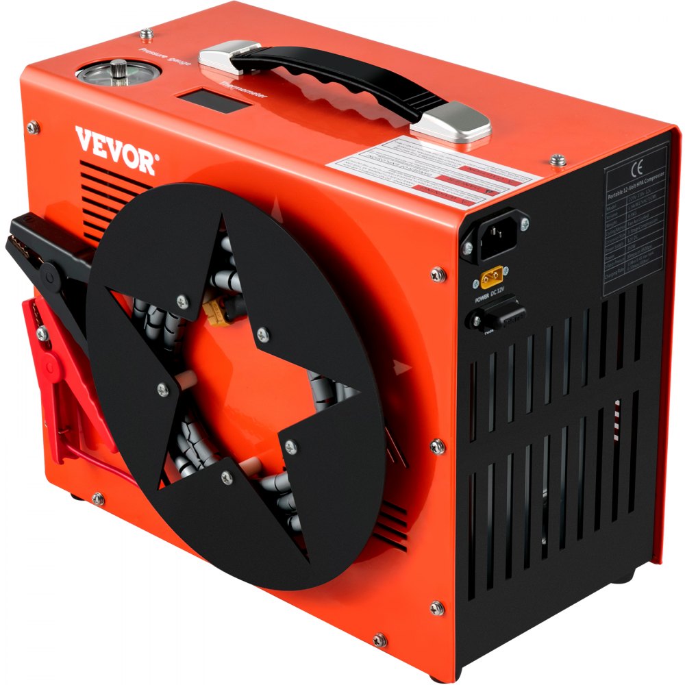 VEVOR PCP Air Compressor, Auto-stop Powered by DC 12V Car or Home AC 110V/220V, 4500Psi/30Mpa/300Bar with Built-in Water & Oil Adapter and  Cooling Fan System