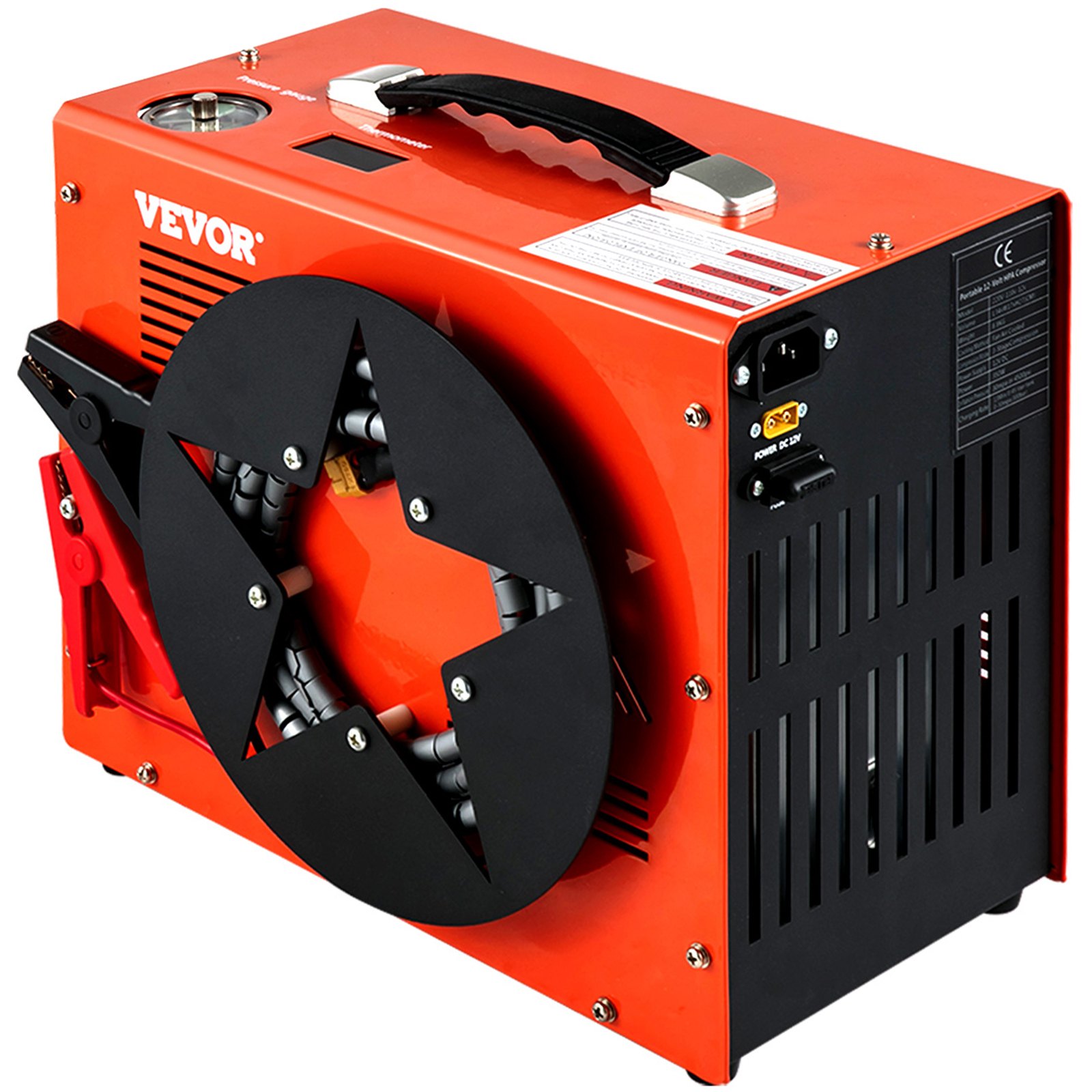 VEVOR PCP Air Compressor, Auto-stop Powered by DC 12V Car or Home AC 110V/220V, 4500Psi/30Mpa/300Bar with Built-in Water & Oil Adapter and  Cooling Fan System