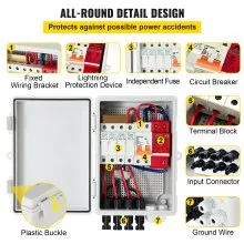 VEVOR PV Combiner Box, 4 String with 15A Rated Current Fuse, 63A Circuit Breaker, Lightning Arreste Connector for On/Off Grid Solar Panel System, IP65