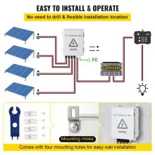 VEVOR PV Combiner Box, 4 String with 15A Rated Current Fuse, 63A Circuit Breaker, Lightning Arreste Connector for On/Off Grid Solar Panel System, IP65