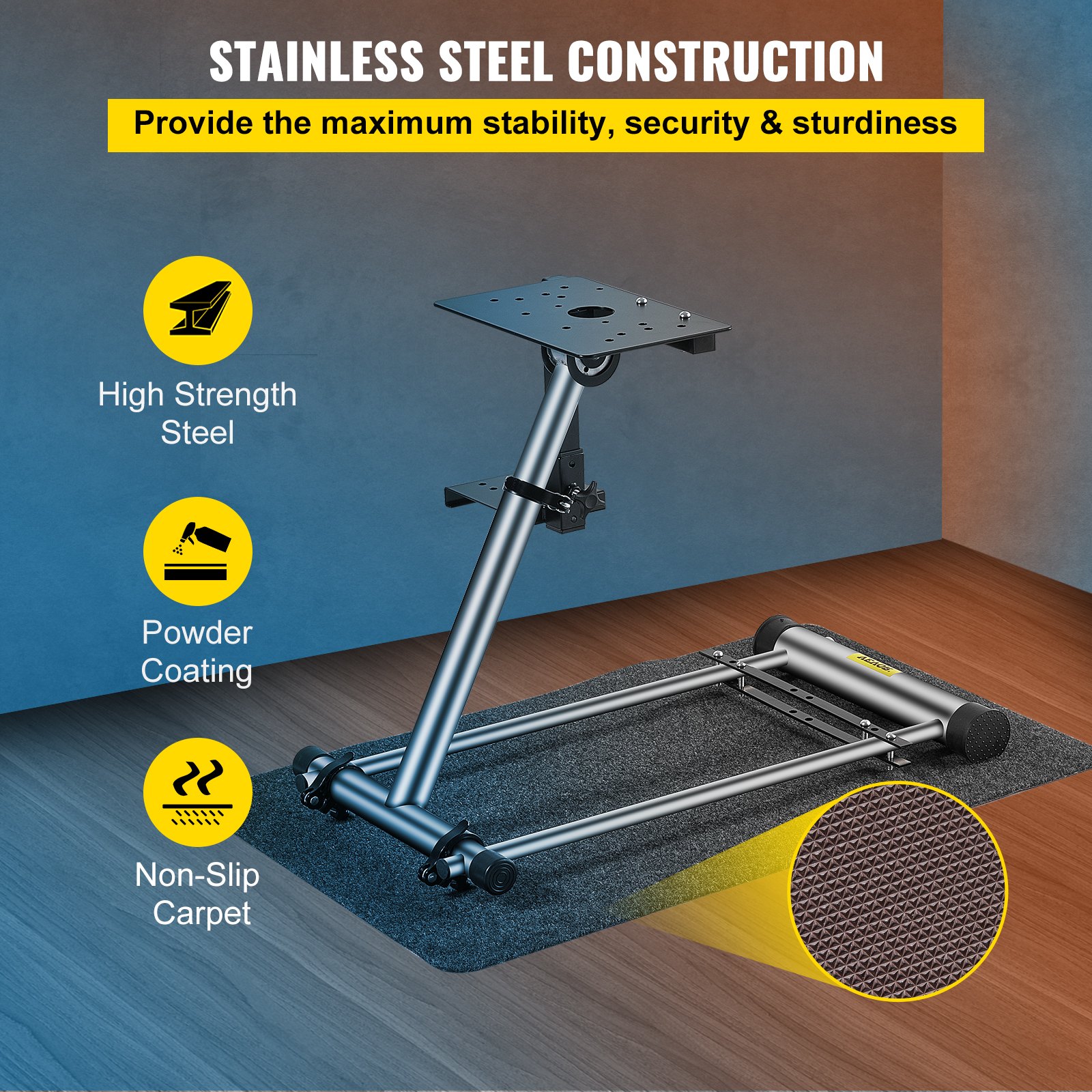 VEVOR Adjustable Steering Wheel Stand Frame Stainless Steel Racing Steering Wheel Stand fit for Logitech G27 G25 G29 and G920 Wheels Racing Simulator Stand Racing Wheel Gaming Stand