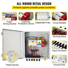 VEVOR PV Combiner Box, 6 String, Solar Combiner Box with 15A Rated Current Fuse, 125A Circuit Breaker, Lightning Arreste and Solar Connector, for On/Off Grid Solar Panel System, IP65 Waterproof