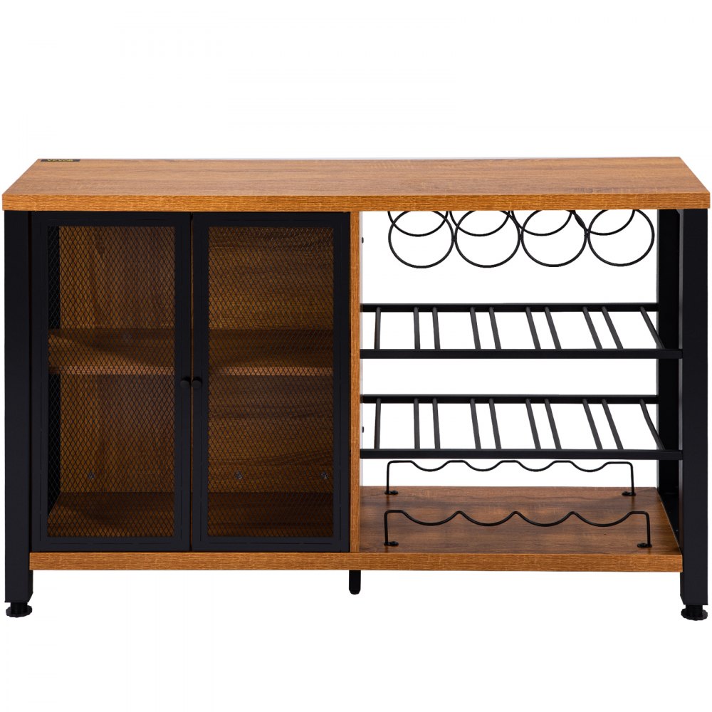 VEVOR Industrial Bar Cabinet, Wine Table for Liquor and Glasses with Glass Holder, Wine Rack and Metal Sideboard, Farmhouse Wood Coffee Bar Cabinet for Living Room, Home Bar (47 Inch, Rustic Oak)