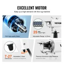 VEVOR Tufting Gun, Cut Pile Electric Carpet Weaving Flocking Machine, Rug Machines Starter Kit, 7-27 Stitches/sec High Speed Rug Making Tools, 4-25 mm Adjustable Height, 110V