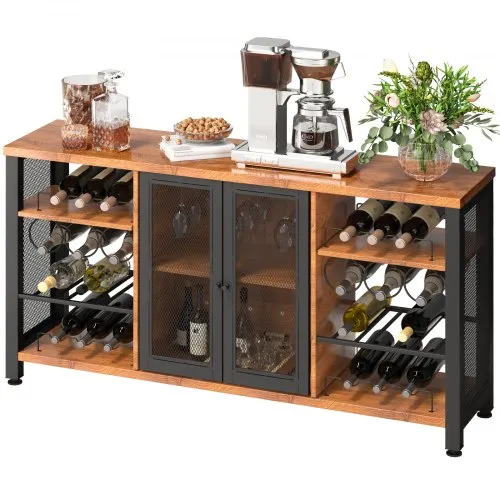 VEVOR Industrial Bar Cabinet, 55 Inch Rustic Oak, 330 LBS Wine