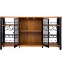 VEVOR industrial bar cabinet with wine racks, mesh doors, and wooden shelves in a black metal frame.