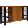 wood and metal VEVOR industrial bar cabinet with wine storage shelves and mesh sides.