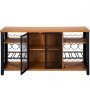 VEVOR industrial bar cabinet with wooden shelves, metal wine racks, and mesh cabinet doors.