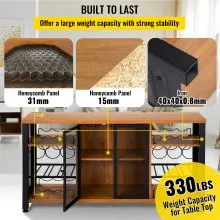 VEVOR Industrial Bar Cabinet, Wine Table for Liquor with Glass Holder, Wine Rack and Metal Sideboard, Farmhouse Wood Coffee Bar for Living Room, Dining Room (55 Inch, Rustic Oak)