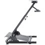 VEVOR racing simulator stand with adjustable wheel and pedal mount, sleek black design.