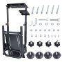 VEVOR racing simulator stand with nuts, bolts, wrenches, and rubber feet.