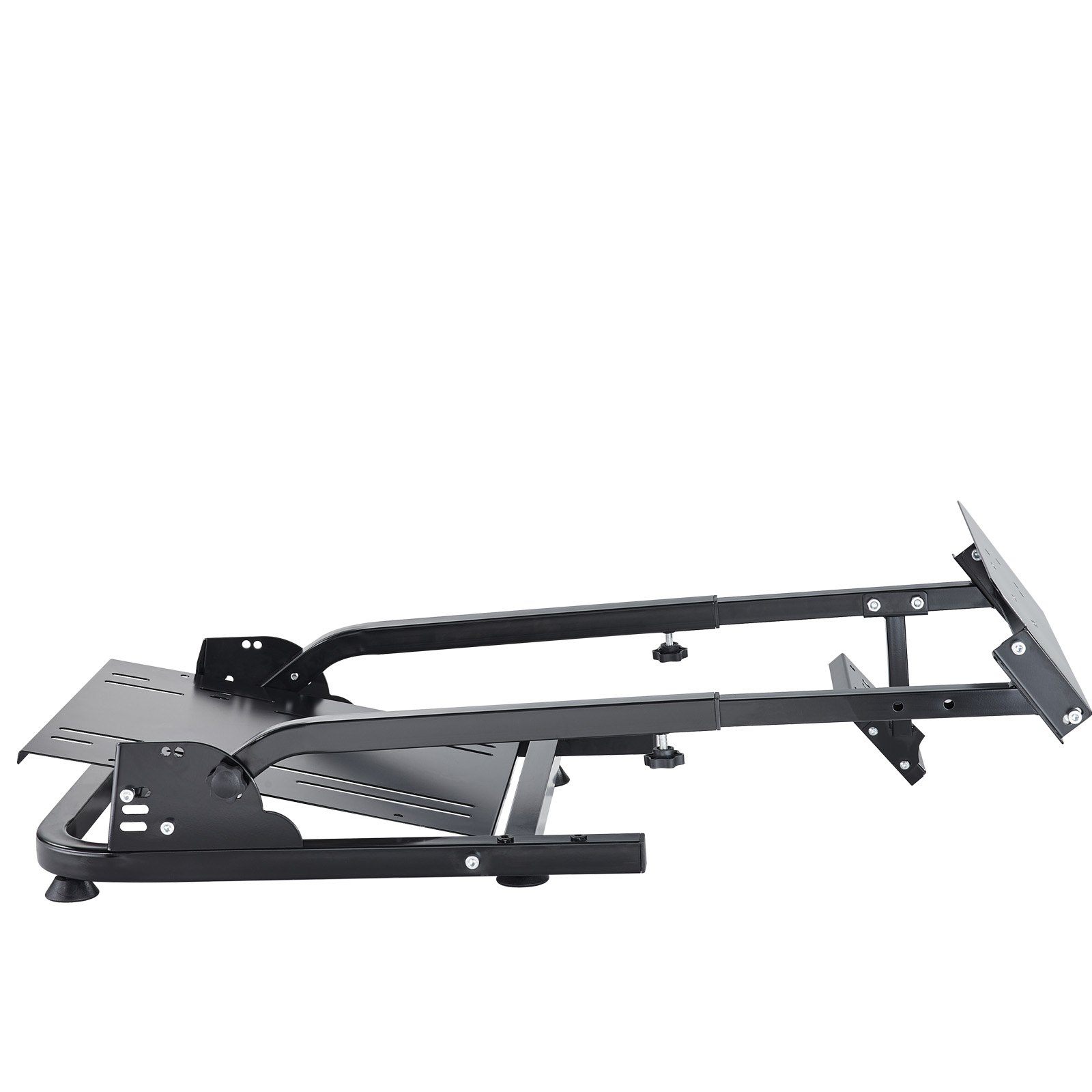 black adjustable VEVOR racing simulator stand with sturdy metal frame.