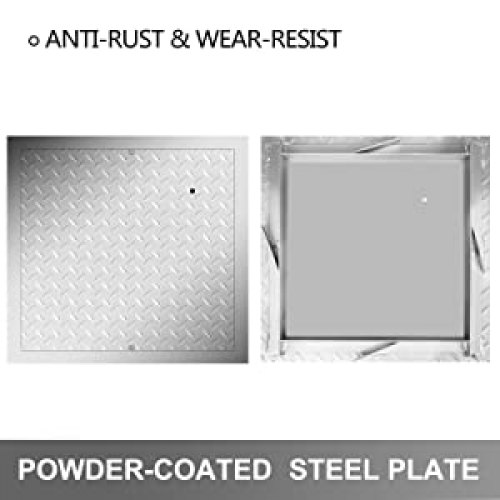 VEVOR Recessed Manhole Cover Covers 60x60 cm Clear Opening, Galvanized Steel Drain Cover Overall Size 67x67 cm, Sealed Square Manhole Covers and Frames Steel Man Hole Cover Lids for Boats and Ships