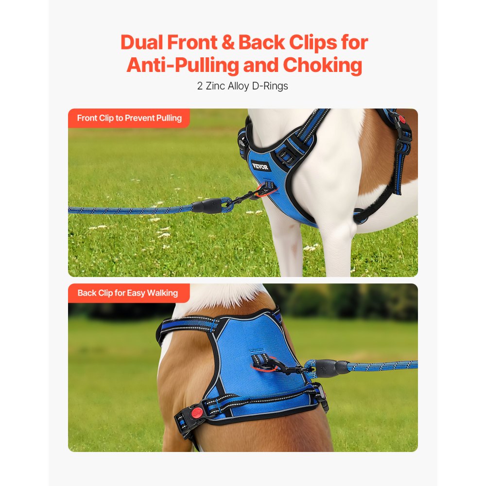 VEVOR Dog Harness for Large Dogs, No Pull Adjustable Dog Vest Pet Harness, with 5ft Leash, Handle, Metal Rings, Buckles, Reflective Stitching 600D Oxford Fabric, for Training, Walking, and Hiking