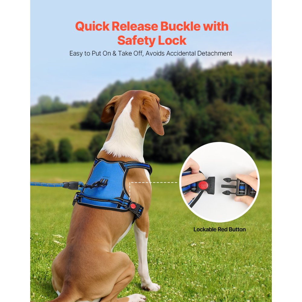 VEVOR Dog Harness for Large Dogs, No Pull Adjustable Dog Vest Pet Harness, with 5ft Leash, Handle, Metal Rings, Buckles, Reflective Stitching 600D Oxford Fabric, for Training, Walking, and Hiking