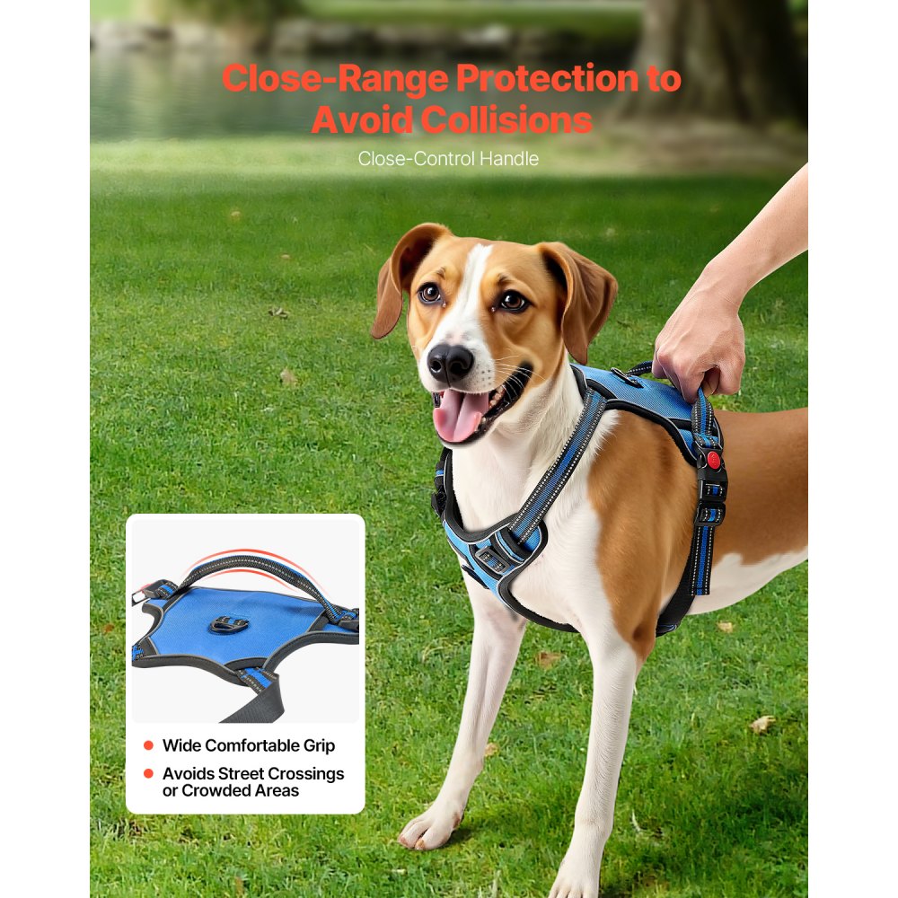 VEVOR Dog Harness for Large Dogs, No Pull Adjustable Dog Vest Pet Harness, with 5ft Leash, Handle, Metal Rings, Buckles, Reflective Stitching 600D Oxford Fabric, for Training, Walking, and Hiking