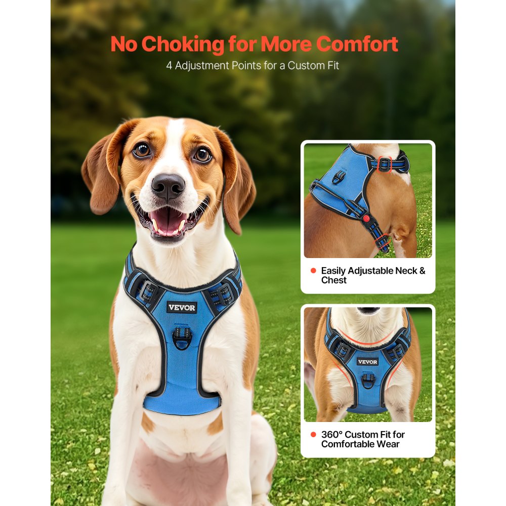 VEVOR Dog Harness for Large Dogs, No Pull Adjustable Dog Vest Pet Harness, with 5ft Leash, Handle, Metal Rings, Buckles, Reflective Stitching 600D Oxford Fabric, for Training, Walking, and Hiking