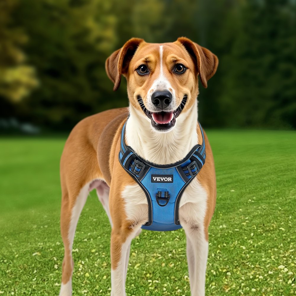 VEVOR Dog Harness for Large Dogs, No Pull Adjustable Dog Vest Pet Harness, with 5ft Leash, Handle, Metal Rings, Buckles, Reflective Stitching 600D Oxford Fabric, for Training, Walking, and Hiking