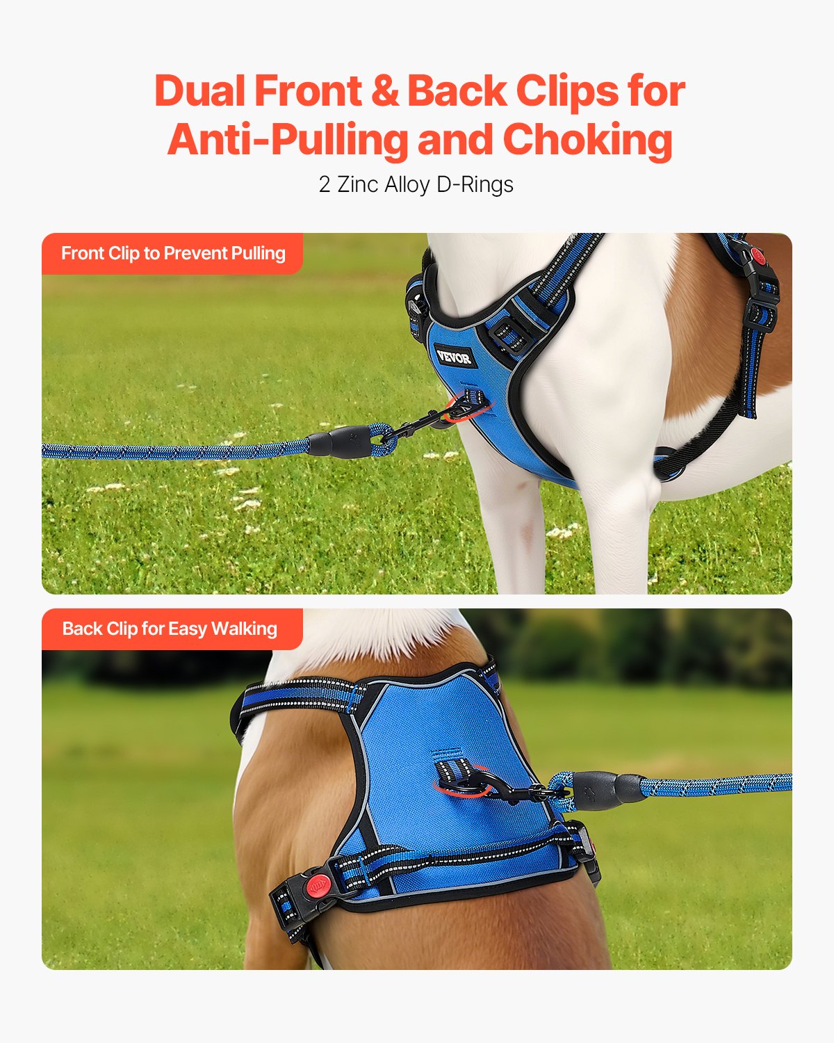 VEVOR Dog Harness for Large Dogs, No Pull Adjustable Dog Vest Pet Harness, with 5ft Leash, Handle, Metal Rings, Buckles, Reflective Stitching 600D Oxford Fabric, for Training, Walking, and Hiking