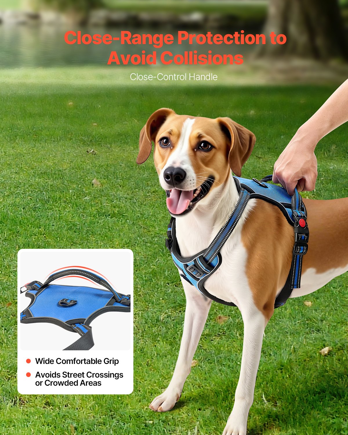 VEVOR Dog Harness for Large Dogs, No Pull Adjustable Dog Vest Pet Harness, with 5ft Leash, Handle, Metal Rings, Buckles, Reflective Stitching 600D Oxford Fabric, for Training, Walking, and Hiking