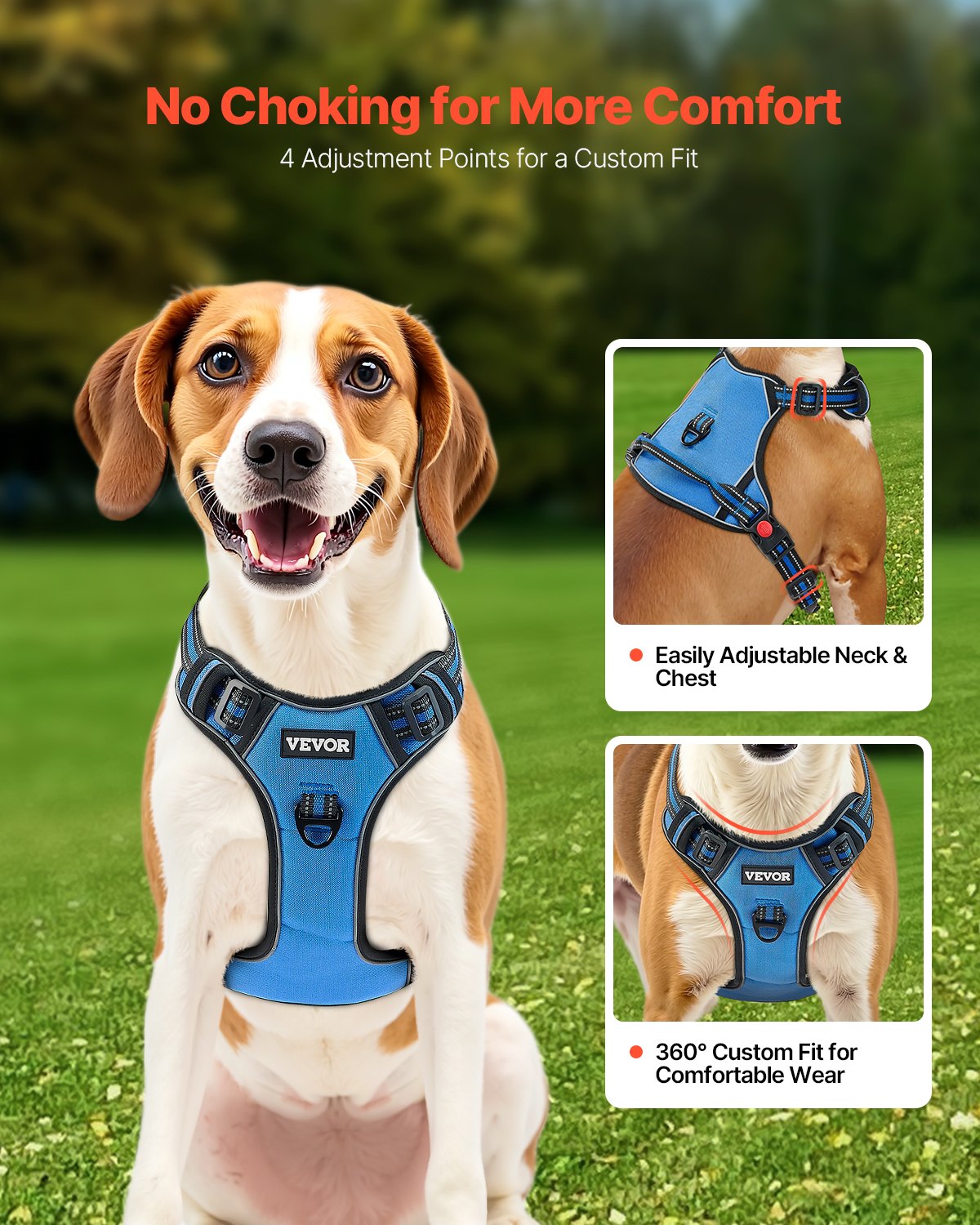 VEVOR Dog Harness for Large Dogs, No Pull Adjustable Dog Vest Pet Harness, with 5ft Leash, Handle, Metal Rings, Buckles, Reflective Stitching 600D Oxford Fabric, for Training, Walking, and Hiking