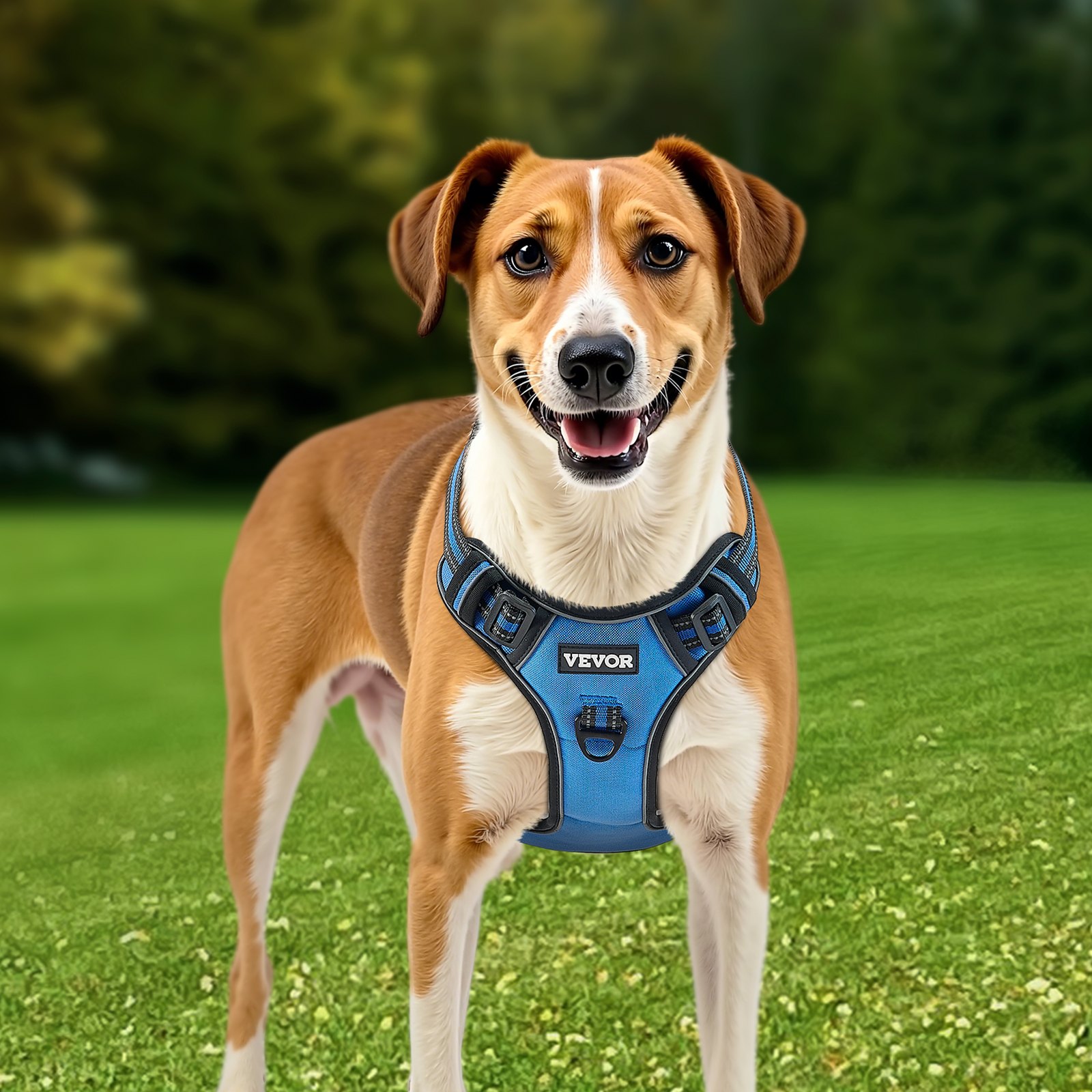 VEVOR Dog Harness for Large Dogs, No Pull Adjustable Dog Vest Pet Harness, with 5ft Leash, Handle, Metal Rings, Buckles, Reflective Stitching 600D Oxford Fabric, for Training, Walking, and Hiking