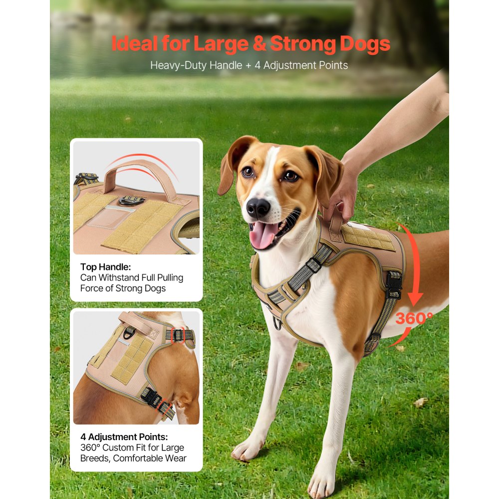 VEVOR Dog Harness for Large Dogs, No Pull Tactical Dog Harness Adjustable Pet Vest, with Handle, Metal Rings, Buckles, Reflective Stitching Nylon Oxford Fabric, for Training, Walking, and Hiking