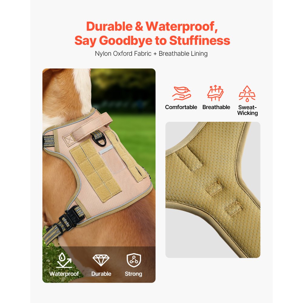 VEVOR Dog Harness for Large Dogs, No Pull Tactical Dog Harness Adjustable Pet Vest, with Handle, Metal Rings, Buckles, Reflective Stitching Nylon Oxford Fabric, for Training, Walking, and Hiking