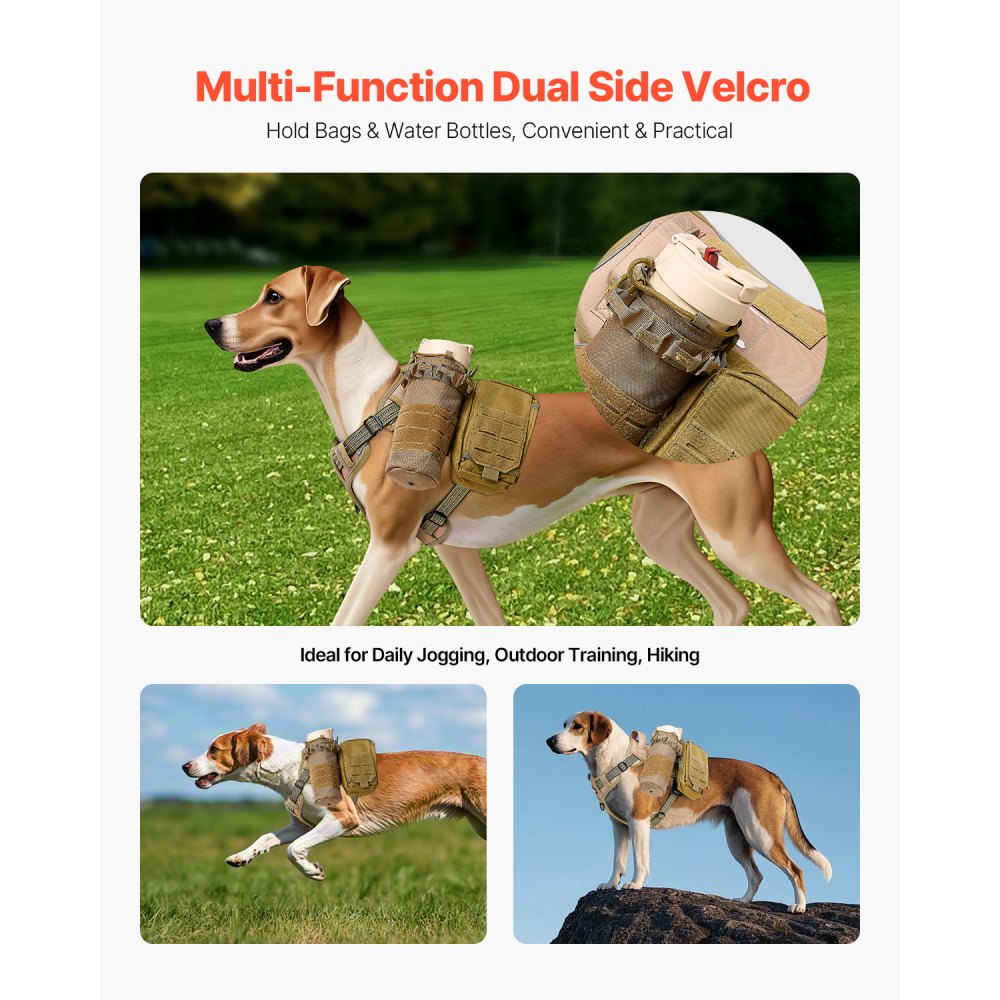 VEVOR Dog Harness for Large Dogs, No Pull Tactical Dog Harness Adjustable Pet Vest, with Handle, Metal Rings, Buckles, Reflective Stitching Nylon Oxford Fabric, for Training, Walking, and Hiking
