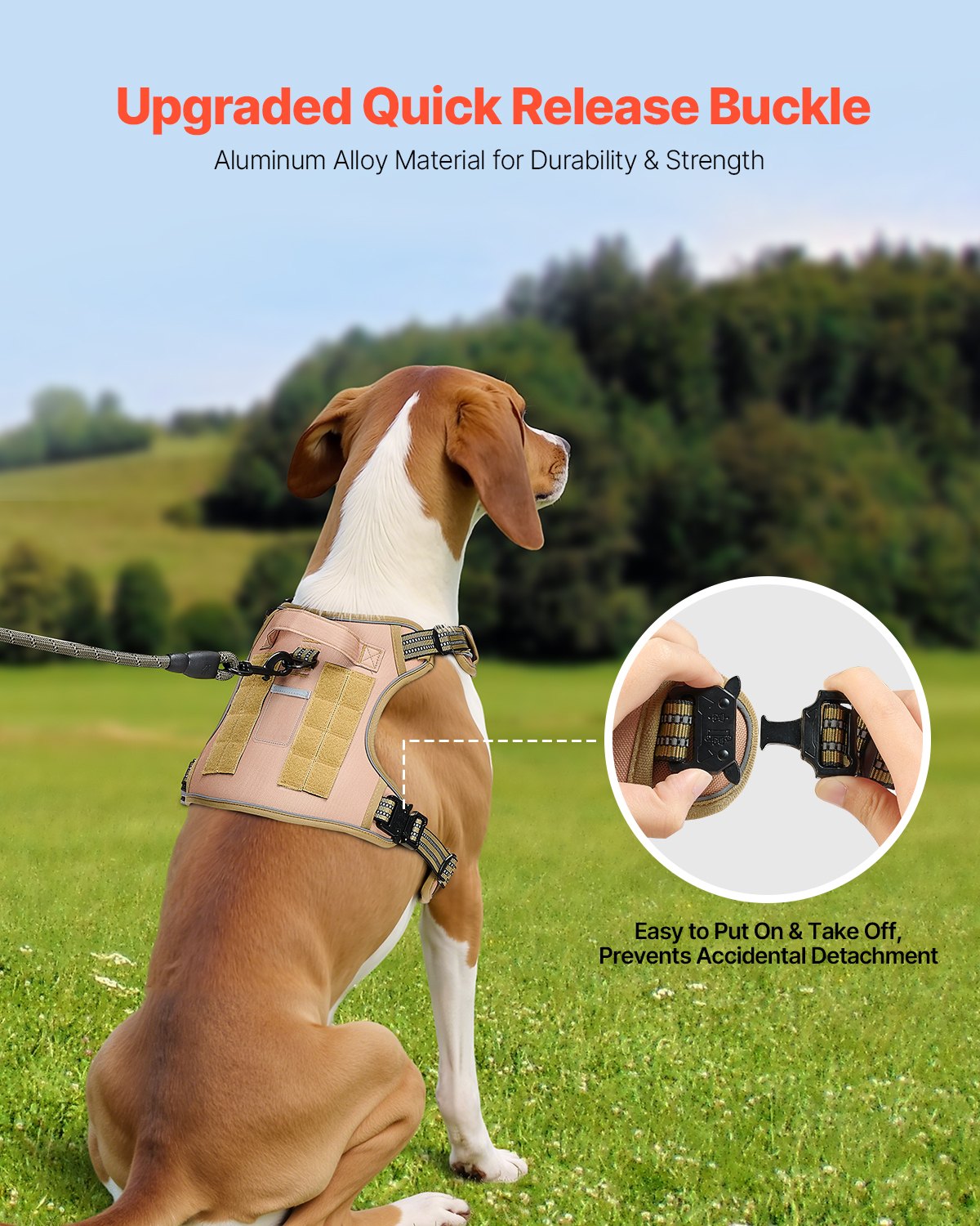 VEVOR Dog Harness for Large Dogs, No Pull Tactical Dog Harness Adjustable Pet Vest, with Handle, Metal Rings, Buckles, Reflective Stitching Nylon Oxford Fabric, for Training, Walking, and Hiking