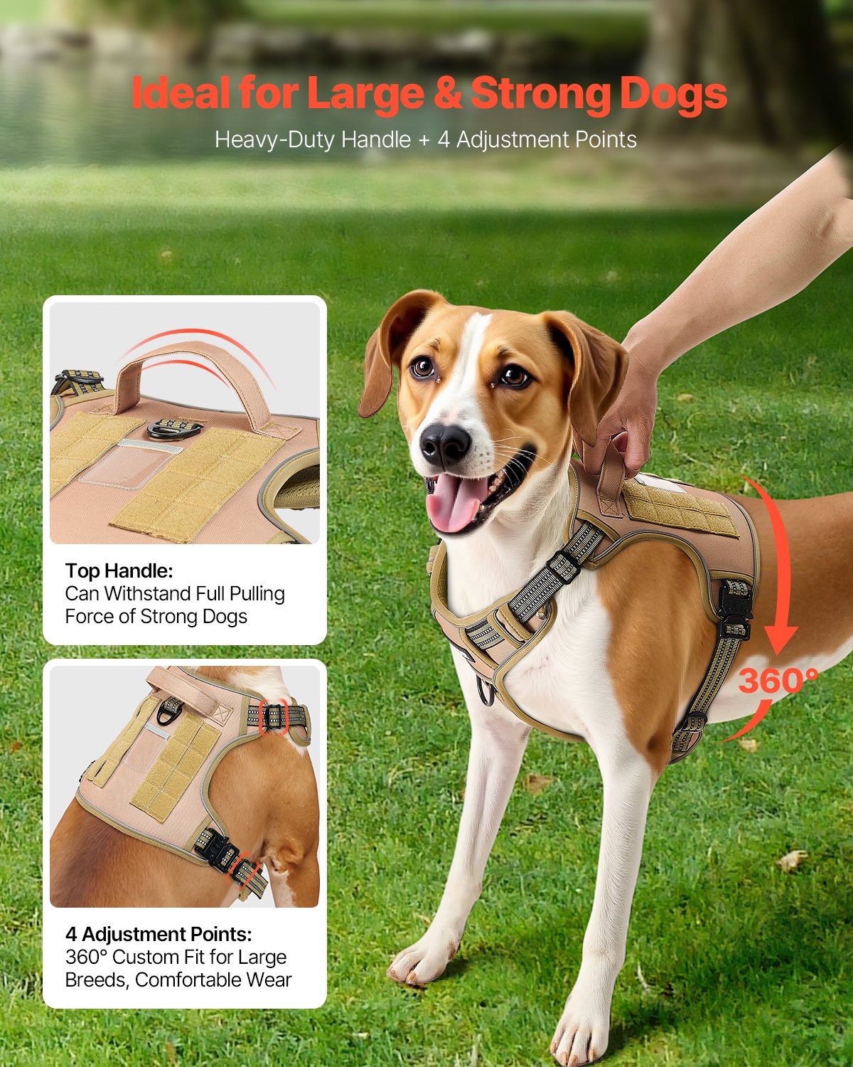 VEVOR Dog Harness for Large Dogs, No Pull Tactical Dog Harness Adjustable Pet Vest, with Handle, Metal Rings, Buckles, Reflective Stitching Nylon Oxford Fabric, for Training, Walking, and Hiking