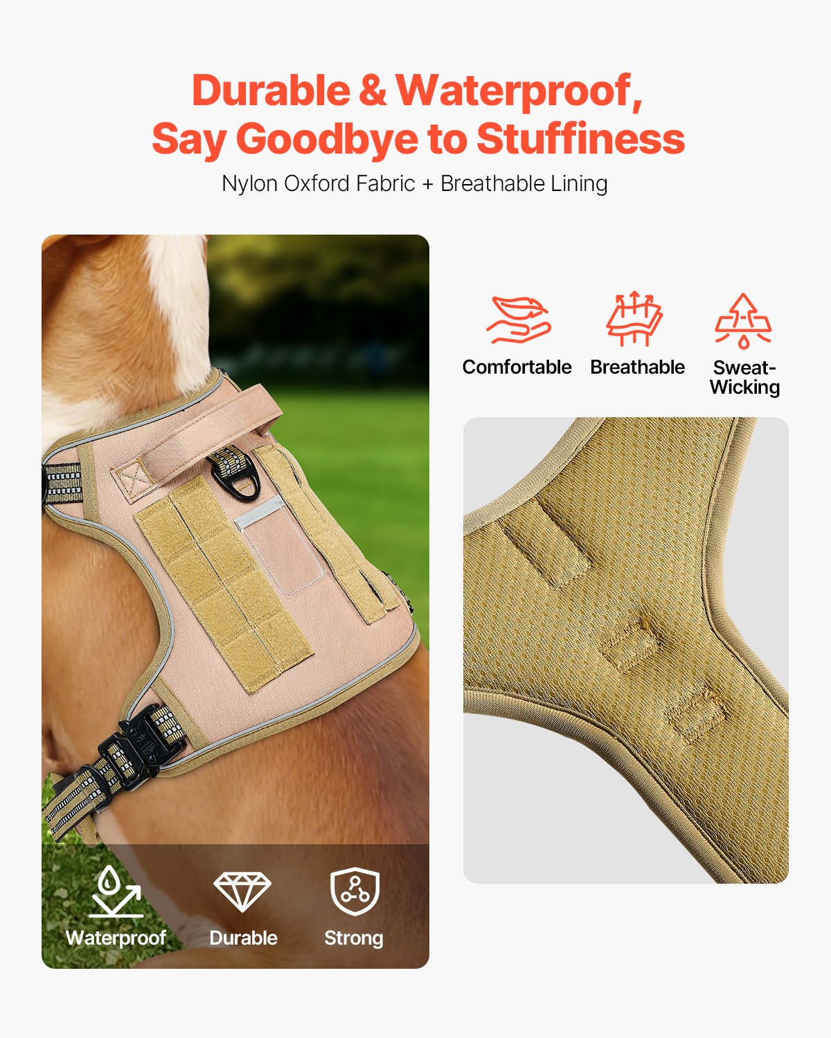 VEVOR Dog Harness for Large Dogs, No Pull Tactical Dog Harness Adjustable Pet Vest, with Handle, Metal Rings, Buckles, Reflective Stitching Nylon Oxford Fabric, for Training, Walking, and Hiking