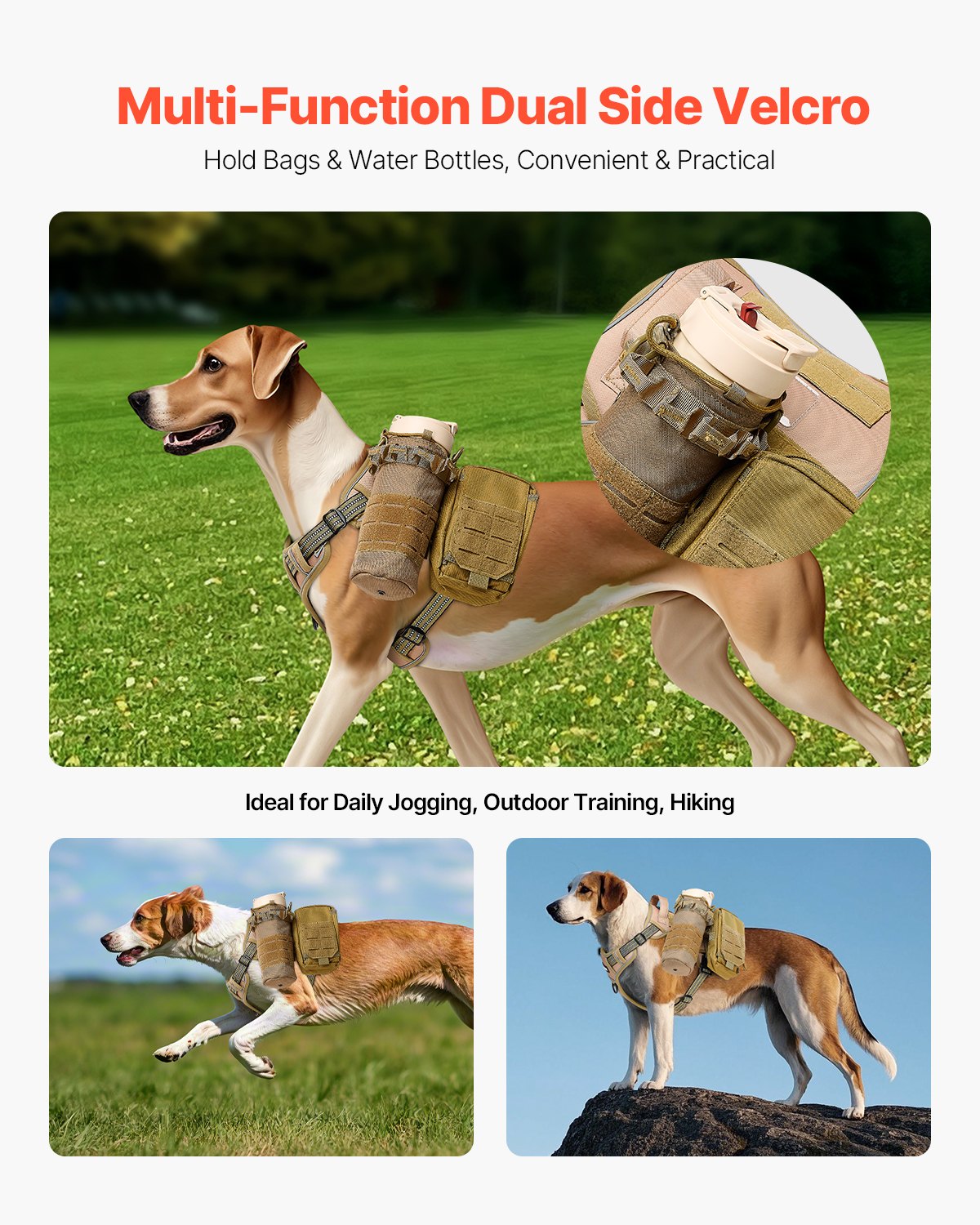 VEVOR Dog Harness for Large Dogs, No Pull Tactical Dog Harness Adjustable Pet Vest, with Handle, Metal Rings, Buckles, Reflective Stitching Nylon Oxford Fabric, for Training, Walking, and Hiking