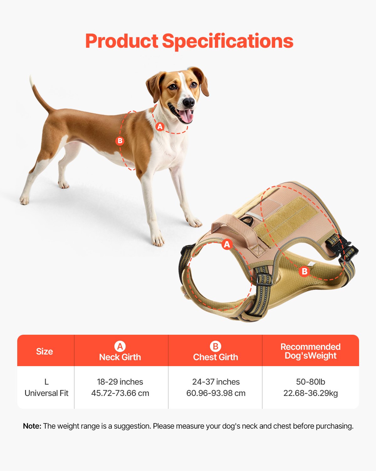 VEVOR Dog Harness for Large Dogs, No Pull Tactical Dog Harness Adjustable Pet Vest, with Handle, Metal Rings, Buckles, Reflective Stitching Nylon Oxford Fabric, for Training, Walking, and Hiking
