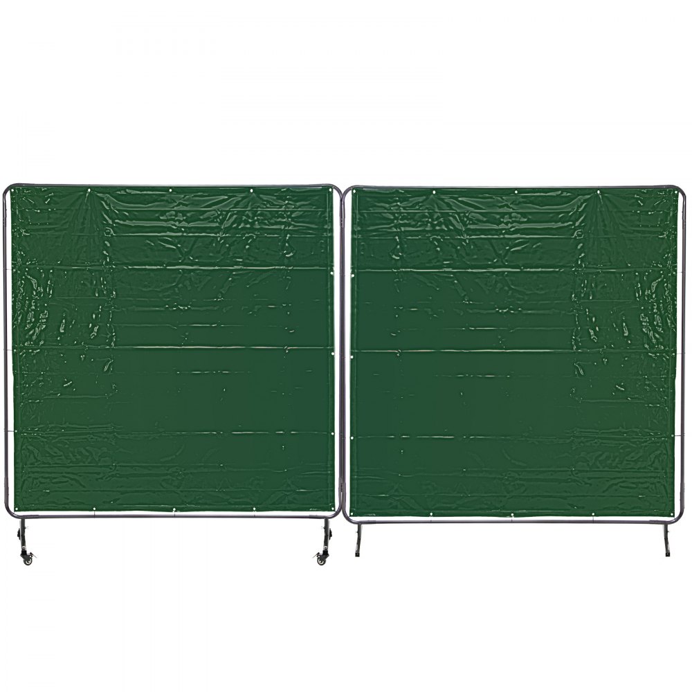 VEVOR Welding Curtain 6' x 6' Welding Screens, Flame Retardant 3 Panel Welding Curtain with Frame and Wheels, Translucent Welding Shield, Flame Resistance Weld Curtain, Adjustable Size, Green