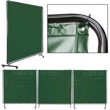 VEVOR Cortina de soldadura de 6' x 6', cortina de soldadura retardante de llama de 3 paneles con marco y ruedas, escudo de soldadura translúcido, cortina de soldadura resistente a la llama, tamaño ajustable, verde