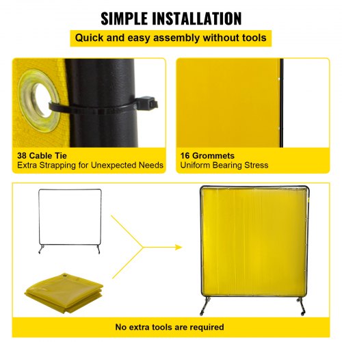 VEVOR Welding Screen with Frame 6' x 6', Welding Curtain with 4 Wheels, Welding Protection Screen Yellow Flame-Resistant Vinyl, Portable Light-Proof Professional