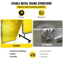 VEVOR Welding Screen with Frame 6' x 6', Welding Curtain with 4 Wheels, Welding Protection Screen Yellow Flame-Resistant Vinyl, Portable Light-Proof Professional
