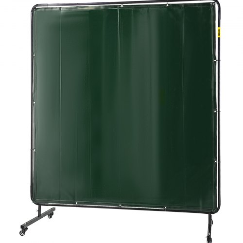 VEVOR 6' x 6' Welding Screen with Frame Green Vinyl Portable Welding Curtain with Wheels Light-Proof Welding Protection Screen Professional
