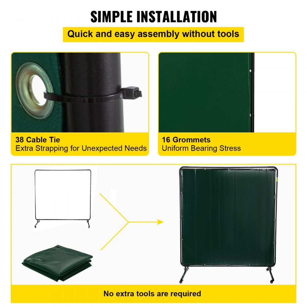 VEVOR welding screen setup with grommets and cable ties for easy installation.