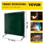 VEVOR 6' x 6' Welding Screen with Frame Green Vinyl Portable Welding Curtain with Wheels Light-Proof Welding Protection Screen Professional