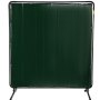 VEVOR welding screen, green protective barrier with black metal frame on wheels.