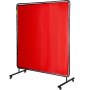 red VEVOR welding screen with black frame and wheels for mobility.
