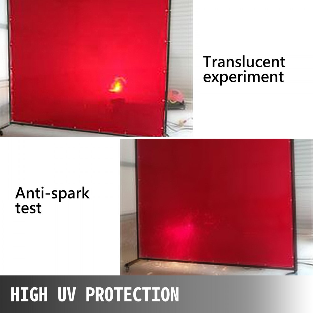 VEVOR 8' x 6' Welding Screen with Frame Red Vinyl Portable Welding Curtain with Wheels Welding Protection Screen