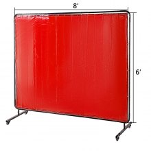 VEVOR Welding Screen with Frame 8\' x 6\', Welding Curtain with 4 Wheels, Welding Protection Screen Red Flame-Resistant Vinyl, Portable Light-Proof Professional