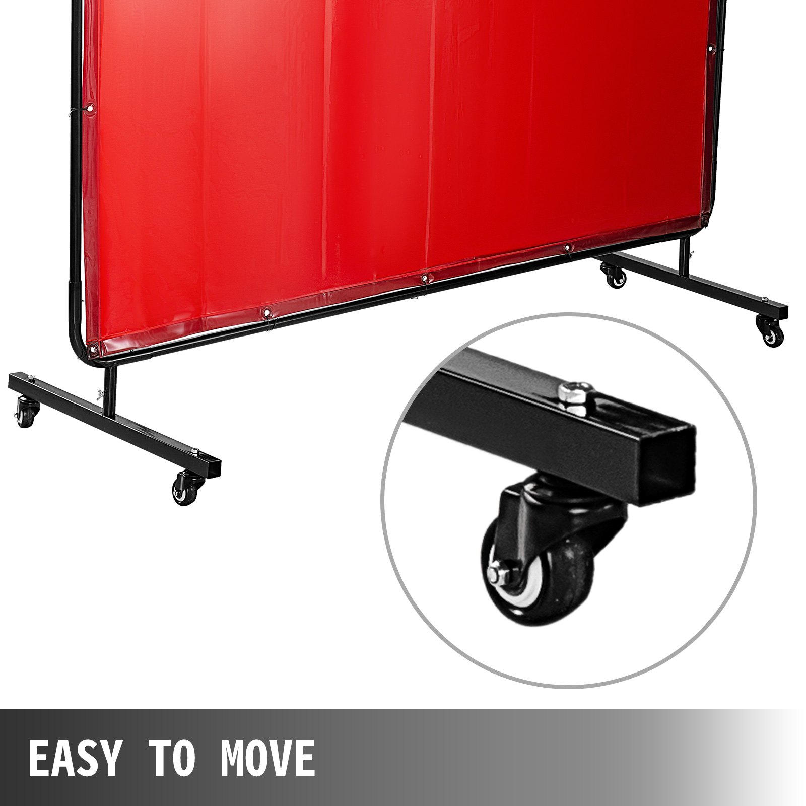 VEVOR Welding Screen with Frame 8' x 6', Welding Curtain with 4 Wheels, Welding Protection Screen Red Flame-Resistant Vinyl, Portable Light-Proof Professional