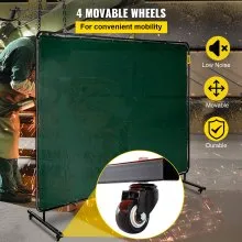 VEVOR Welding Screen with Frame 8' x 6', Welding Curtain with 4 Wheels, Welding Protection Screen Green Flame-Resistant Vinyl, Portable Light-Proof Professional