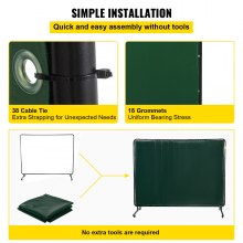 VEVOR Welding Screen with Frame 8' x 6', Welding Curtain with 4 Wheels, Welding Protection Screen Green Flame-Resistant Vinyl, Portable Light-Proof Professional